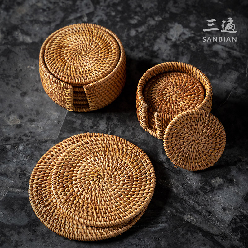 Fábrica al por mayor tejida a mano Vietnam ratán montaña juego de té ratán olla estera Vietnam viejo ratán montaña té