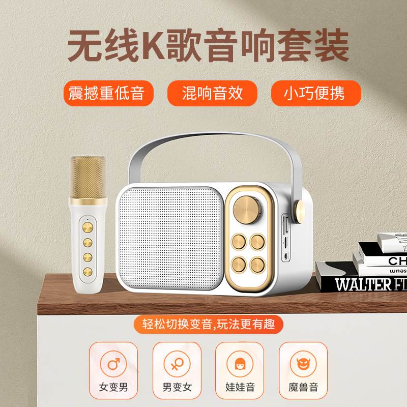 YS103 热销卡拉OK套装 K歌音响 无线蓝牙 单麦克风音箱话筒一体机