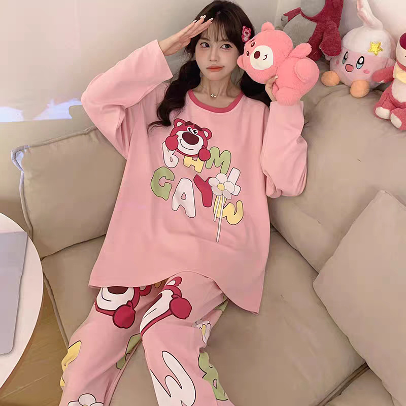 新款睡衣女秋季长袖长裤卡通薄款大码可爱少女款春夏季家居服套装|undefined