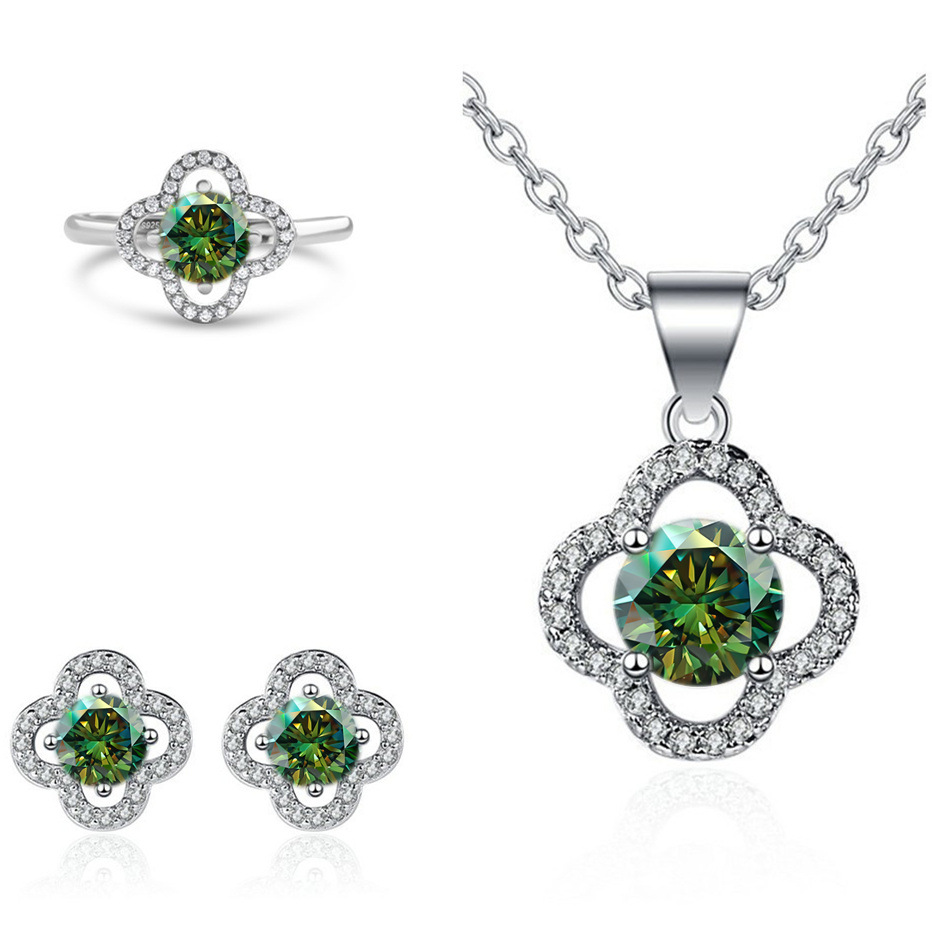 Moissanite tetrahedral pendientes de plata esterlina S925 pendientes collar conjunto de anillo con certificado GRA especialización transfronteriza