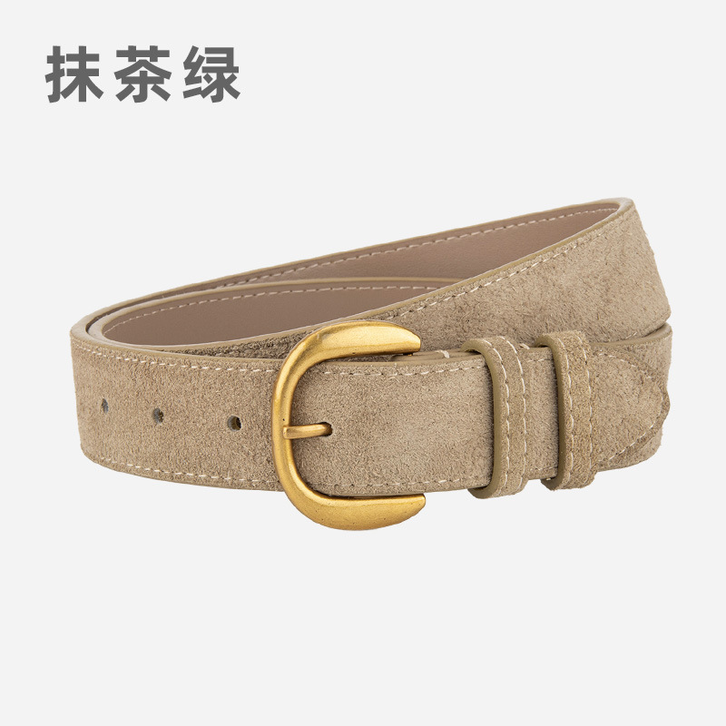 新款文艺复古磨砂绒面皮带女士真皮美拉德穿搭牛仔裤带牛皮腰带女|undefined