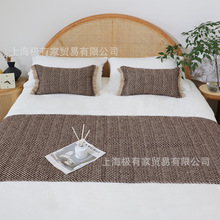 侘寂风斜纹流苏床旗样品房床尾毯床尾巾客厅沙发毯毛毯装饰毯子