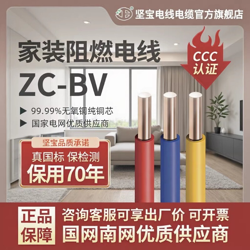 Jianbao Single-Core Copper Wire National Standard Zc-Bv 1.5/2.5/4/6 Square Meters Engineering and Home Decoration Cable Wholesale Jianbao Single-Core Copper Wire National Standard Zc-Bv 1.5/2.5/4/6 Square Meters Engineering and Home Decoration Cable Wholesale
