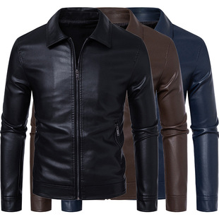 Autumn and Winter Men's Leather Lapel Light Business Men's Executive Leather Jacket High Sense Aviator Cotton Coat