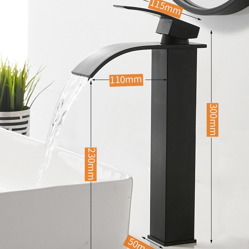 Negro cascada caliente y fría grifo americano lavabo cuenca contador lavabo baño grifo de cobre