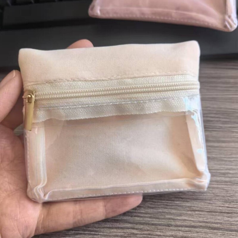 迷你首饰收纳包耳钉戒指手镯饰品整理绒布收纳袋透明拉链零钱包|undefined