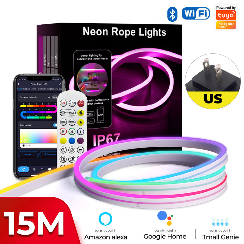 Tuya WIFI スマートシリコン LED ネオンライト Bluetooth 音楽リモコン APP 音声タイミングマーキーテープ付き|undefined