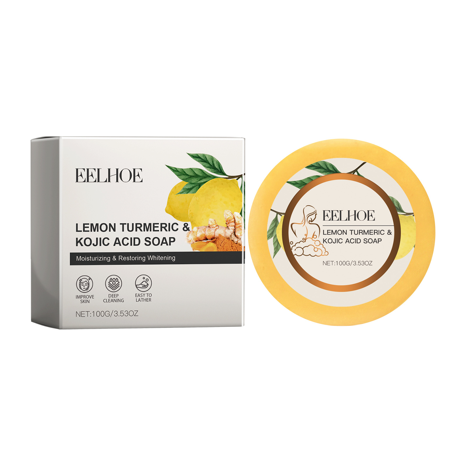 Sapun s limunskom kurkumom i kojičnom kiselinom, čišćenje pora, vlaženje i omekšavanje kože Okrugli sapun za čišćenje_voghion.com