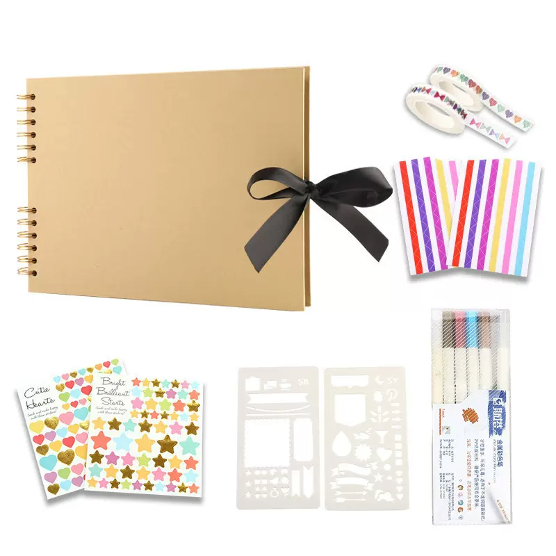 跨境厚牛皮纸婚礼剪贴簿复古风手工纪念丝带情侣成长册DIY相册