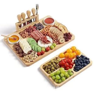 Retro Solid Wood Round Dried Fruit Tray Rotatable Household Multi-Grids Snack Tray Fruit Snack Candy Tray Snack Tray
