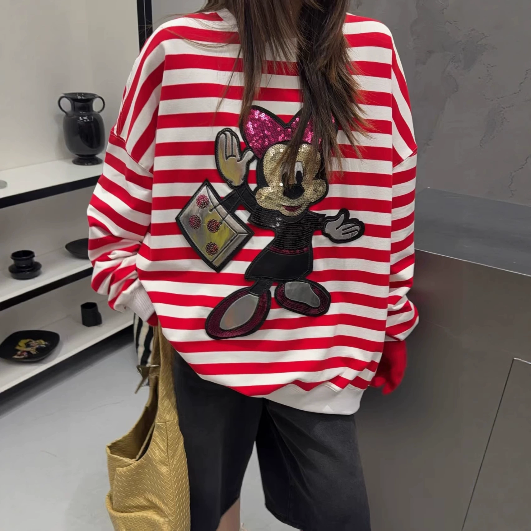 Свитшот, cartoon fleece ногти Sequins, плюс размер