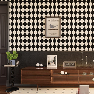 Self-adhesive wall wallpaper houndstooth French sticker thickened waterproof retro furniture bedroom dormitory renovation