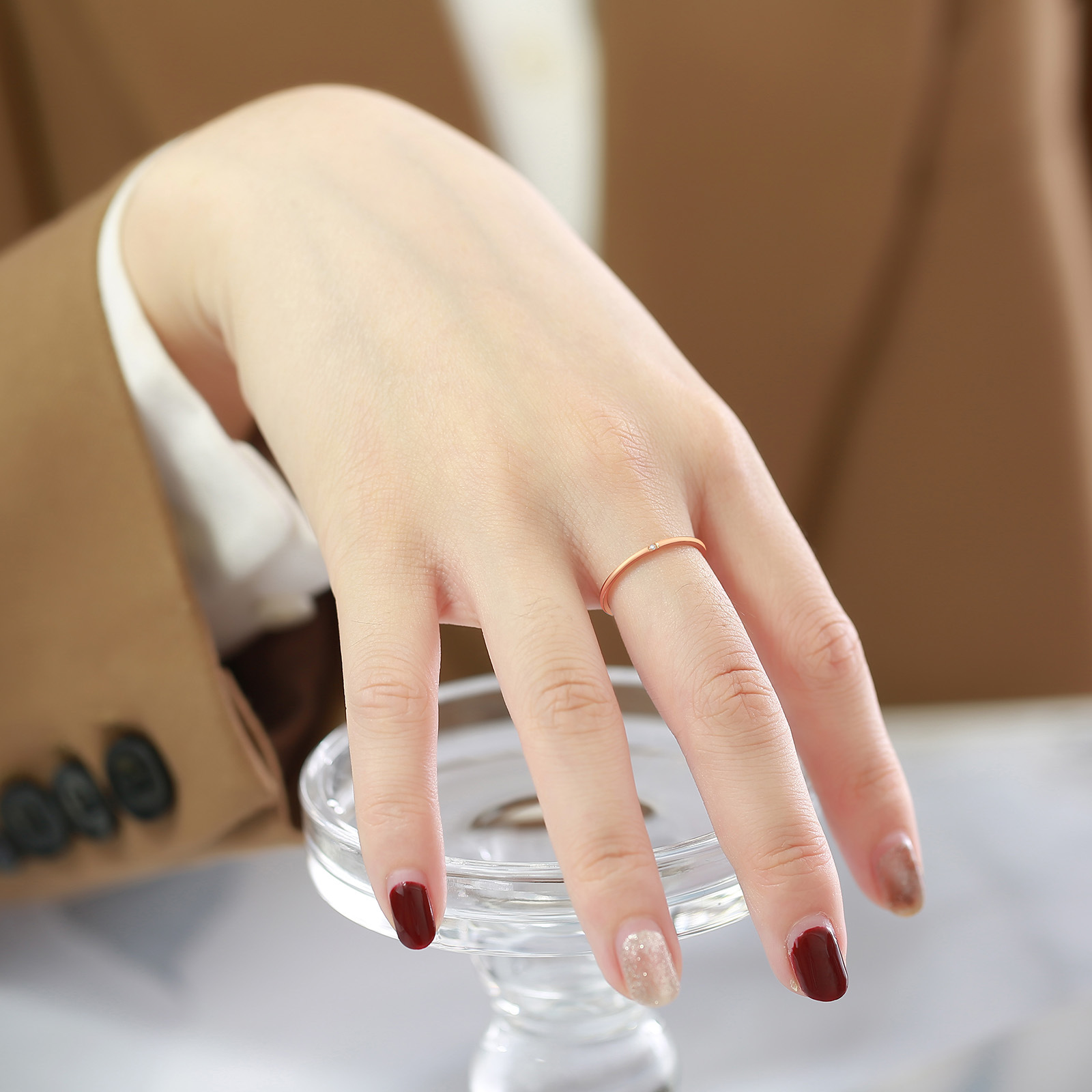 Simple Style Geometric Titanium Steel Rings Inlay Zircon Stainless Steel Rings