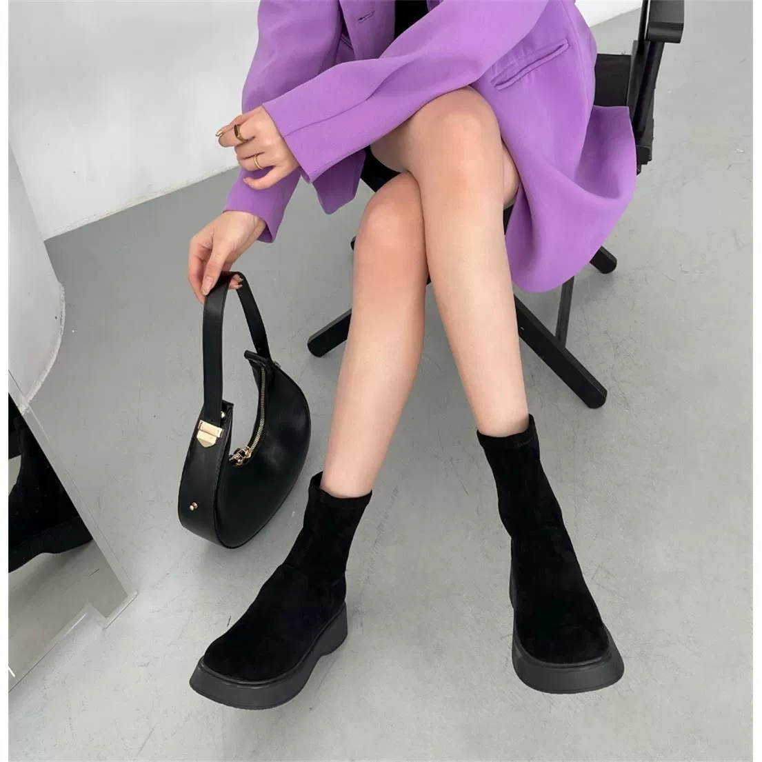 2024 новый сетевой красный универсальный педаль рыцарь сапоги сапоги с толстым дном эластичные сапоги женский зимний бархат