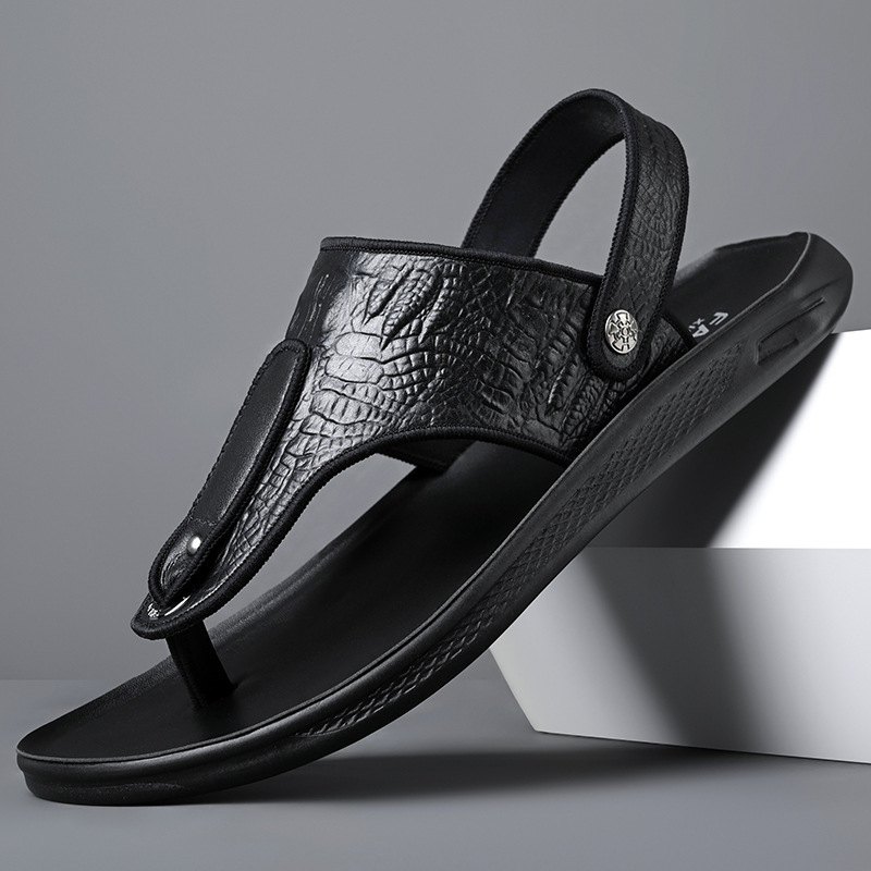 Foreign Trade Summer Men's Cowhide Sandals 2023 New Genuine Leather Non-Slip Outdoor Youth Korean Style Flip-Flops Trendy