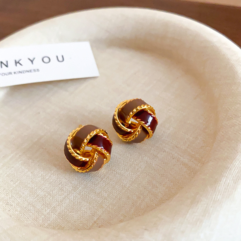 Silver Needle Oil Dropping Fried Dough Twists Cross Round Earrings Female Personality Earrings Temperament Earrings Small And High_voghion.com