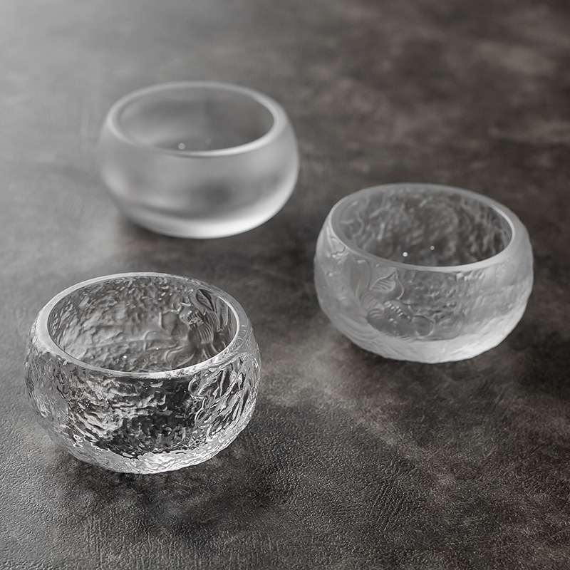 Taza de vidrio hervida congelada de estilo japonés Copa de cristal Taza maestra Taza de té individual Juego de té de Kung Fu Cubierta de taza de té pequeña Tazón