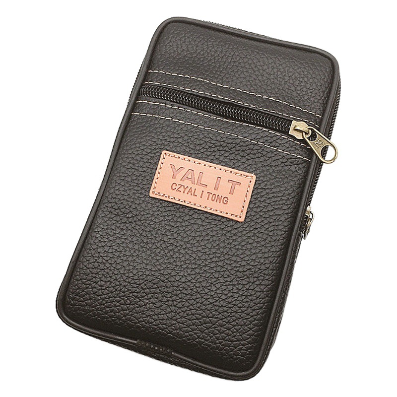 Vertical PU flat mouth mobile phone bag men wear belt leisure waist bag double large capacity hanging bag coin purse factory wholesale