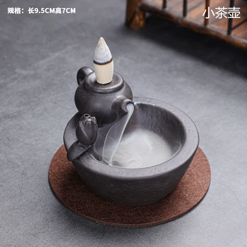 Ceramic Backflow Incense Burner, Lotus Inverted Design, Decorative Buddha Incense Holder