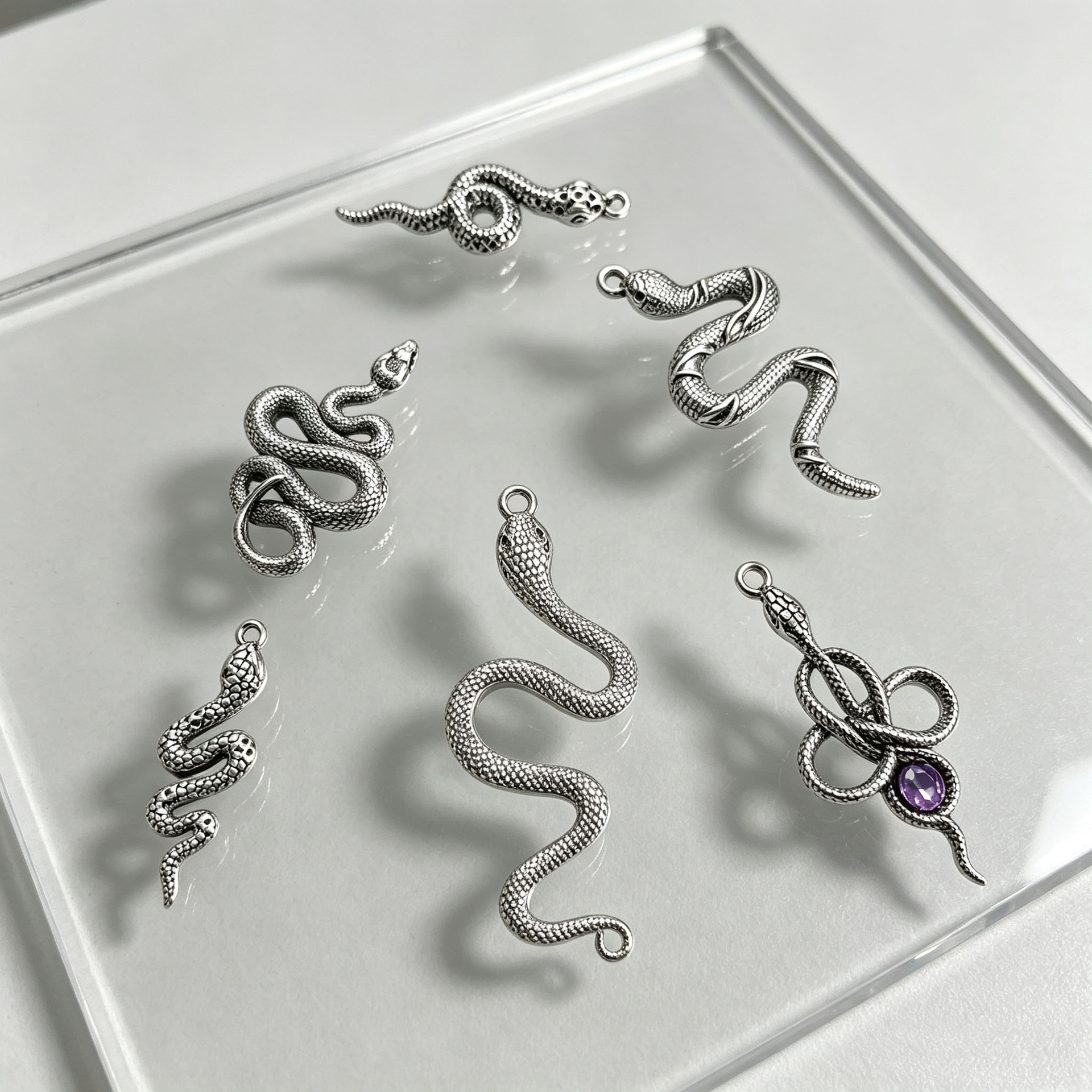 Vintage Alloy Snake-Shaped Winding Cross Pendant Necklace Bracelet Charm Double Pendant Connector Diamond-Encrusted Jewelry Accessory