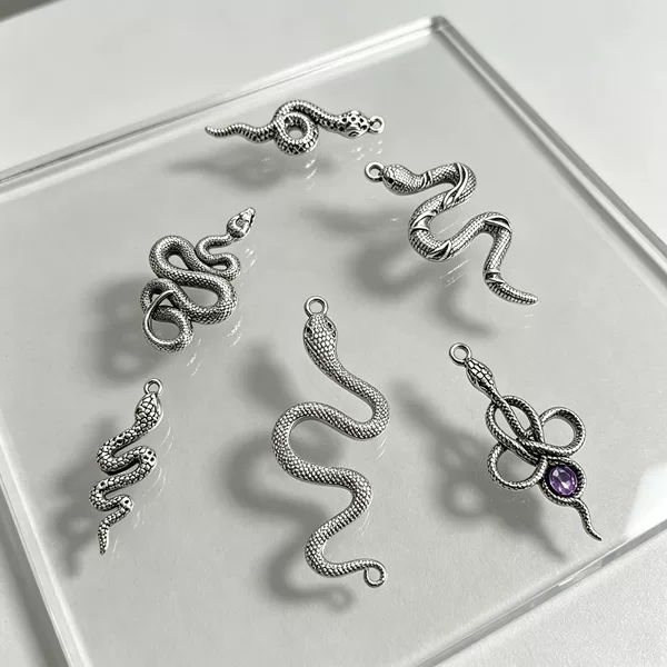 Vintage Alloy Snake-Shaped Winding Cross Pendant Necklace Bracelet Charm Double Pendant Connector Diamond-Encrusted Jewelry Accessory