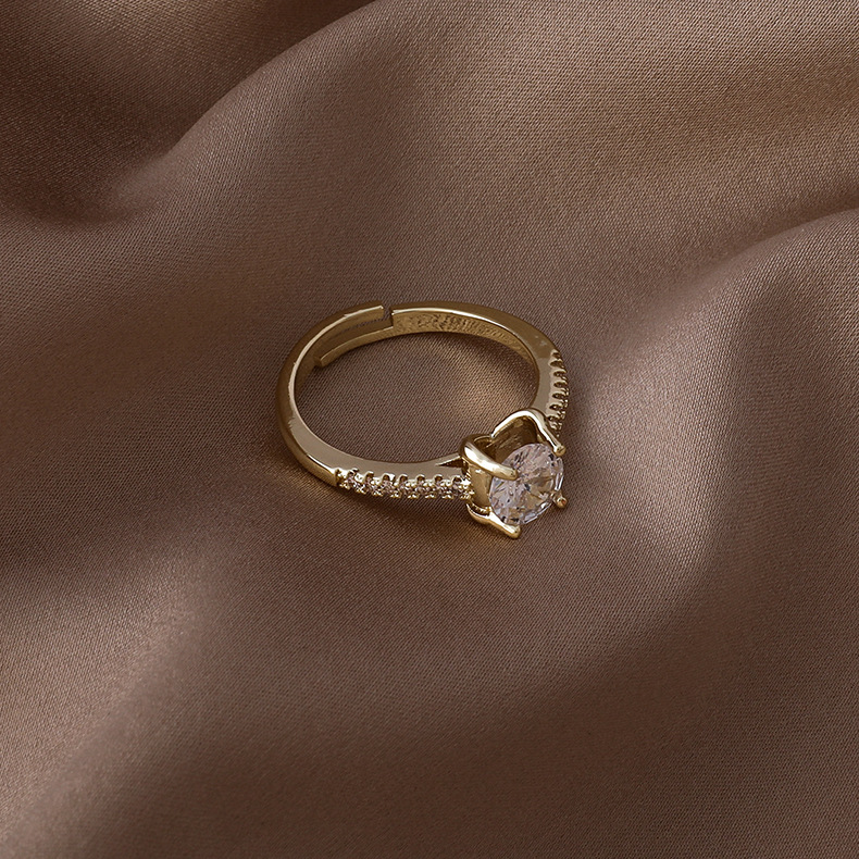 fashion micro-inlaid zircon heart square opening ring wholesale