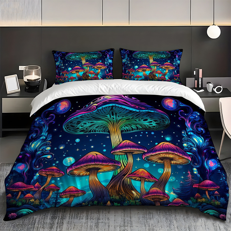 TEMU / JIT textil doméstico molido impresión digital de color iluminante set de colcha con patrón forestal para diseñar