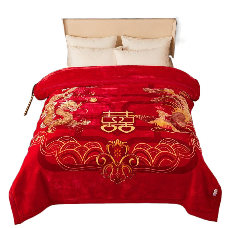 웨딩 담요 웨딩 룸 드래곤과 피닉스 퀼트 해피 캐릭터 빅 레드 라셀 담요 두꺼운 더블 담요 양면 양털