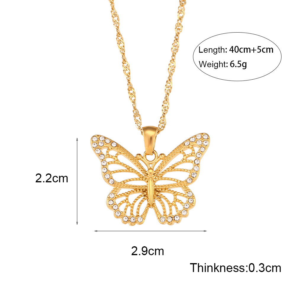 Fashion Butterfly Stainless Steel Necklace Plating Inlay Zircon Stainless Steel Necklaces