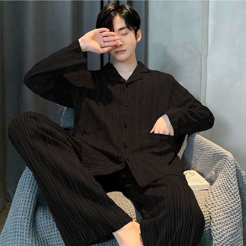 100% Cotton Pajamas for Men in Spring and Autum Long-Sleeved New Men's Cotton Large Size Student Home Clothes Set Can Be Worn Outside