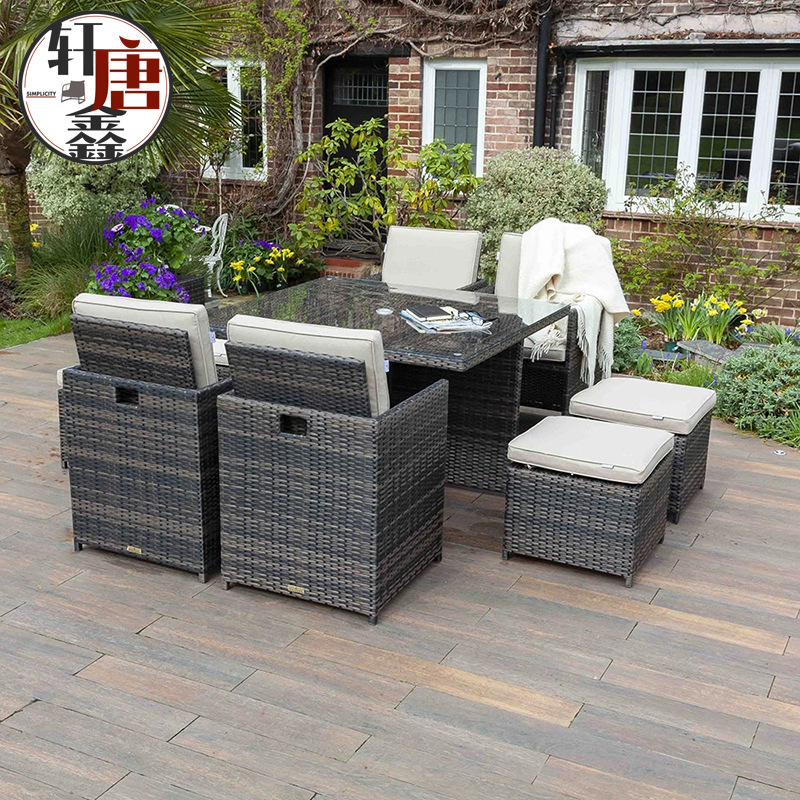 Mesa y silla al aire libre de caña silla mayorista balcón ocio de cinco piezas patio muebles al aire libre de caña combinación de mesa y silla