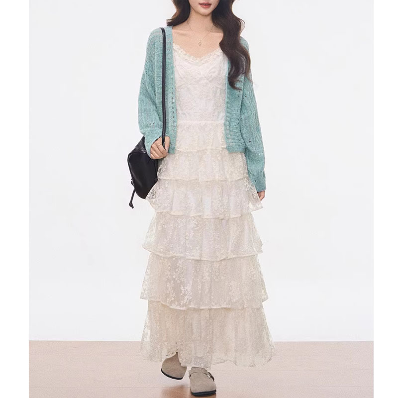 Sweetly Designed Mint Green Sweater Cardigan + Lace Cake Suspender Dress for Women 2026 Spring and Summer New Style for Women Sweetly Designed Mint Green Sweater Cardigan + Lace Cake Suspender Dress for Women 2026 Spring and Summer New Style for Women