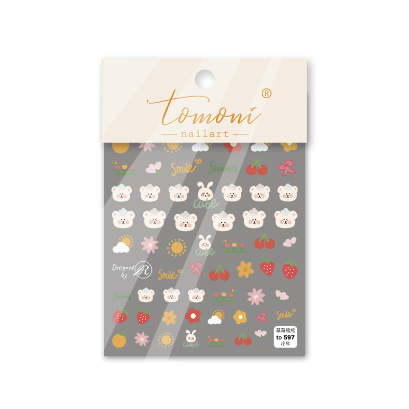 Japonés tomoni en relieve Etiqueta de uñas Flor de Papel y oso de dibujos animados verano lindo 5D adhesivo de alivio de uñas pegatina