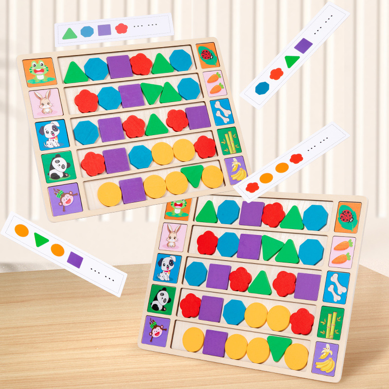 Educación temprana transfronteriza de madera Montserrat Paving Shape Buscando Reglas Puzzle Bloques de construcción Juguete de puzzle cognitivo para niños pequeños