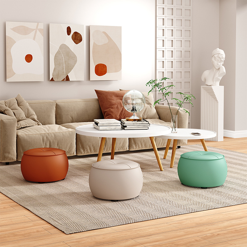 Low Stool for Home Use, Small Stool for Sitting, Living Room Coffee Table Stool, Solid Wood Round Stool, Simple Shoe-Changing Stool, Sofa Footrest Stool