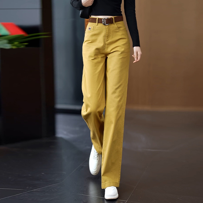Yellow scimitar jeans for women in spring and autumn 2025 new fashionable loose straight pants high waist slim and narrow wide-leg pants