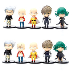 Superhero fig of One Punch Man with Q-version design featuring Goku, Jinno, and Tornado. Cake-shaped blind box action figure.