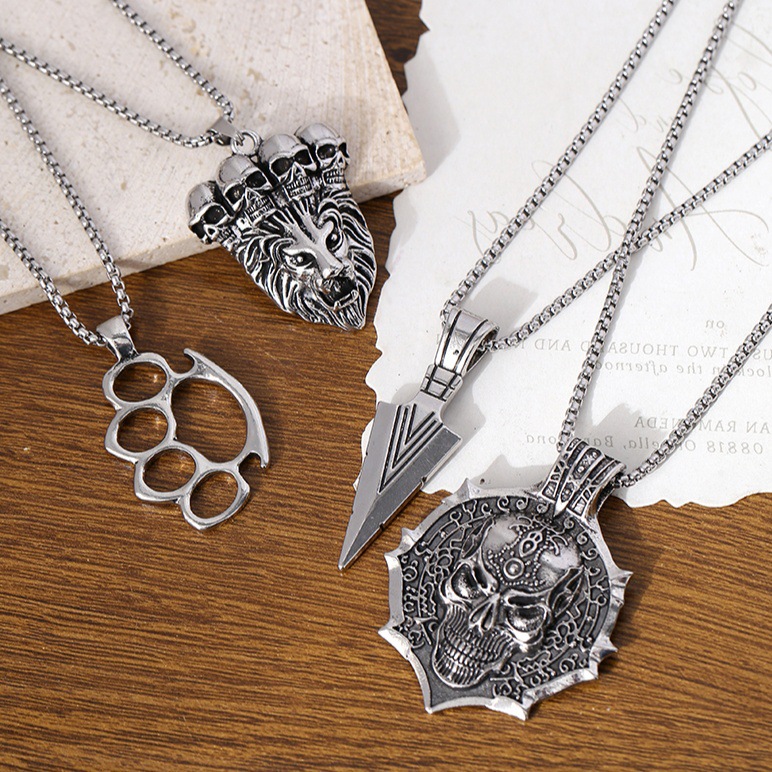 European and American Men's Hip-Hop Necklace Skull Design High-Quality Stainless Steel Chain Trendy Street Style Accessories Factory Wholesale