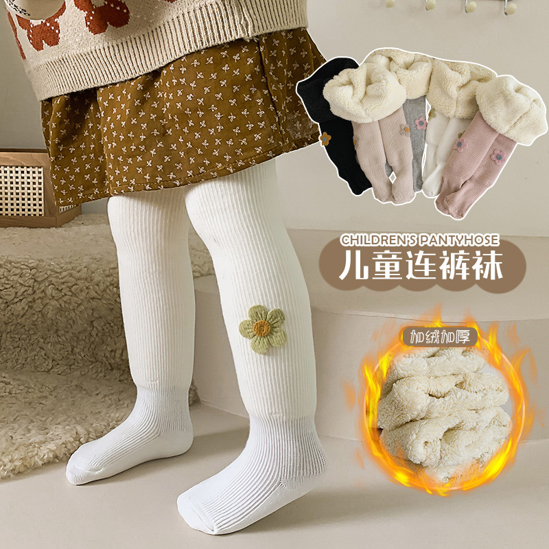 Invierno de los niños de lana forrada gruesa pantimedias finas rayas verticales nube de terciopelo cálido de una sola pieza Pantalones Bebé niña grande PP polainas