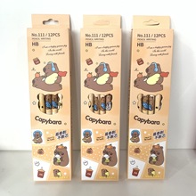新款111卡皮巴拉铅笔HB12支装儿童练字笔写字笔卡通河豚木质铅笔