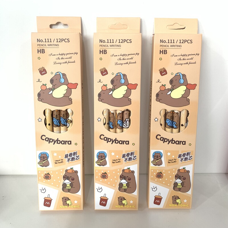 New 111 Kapibala Pencil Hb 12-Pack Kidsren's Calligraphy Pen Writing Pen Cartoon Puffer Fish Wooden Pencil