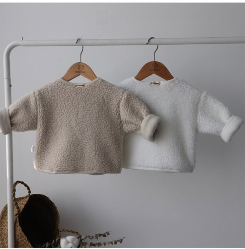 Winter children's plus velvet and thickened sherpa jackets for boys and girls, warm tops for outer wear, cardigans, Korean style children's clothing