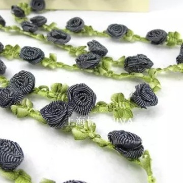 怩娃|一码蓝色色丁玫瑰小花帶|花边辅料|雪纱花|丝带花|织带花|装