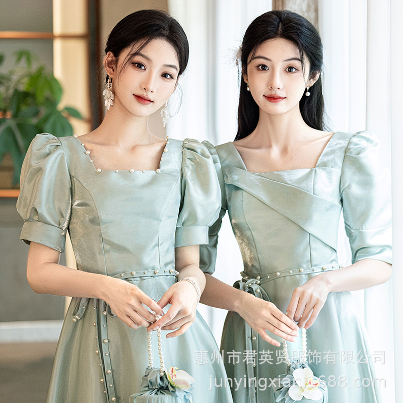 Bridesmaid's Dress Women's 2025 New Sisterhood Satin Beautiful Dress Small High-end Sense Usually Wearing Bridesmaid Dress