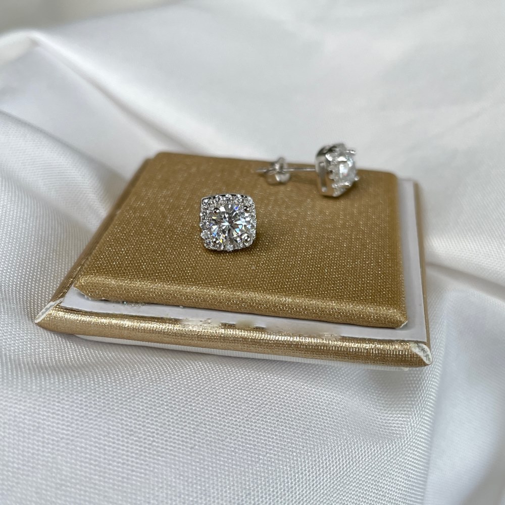 Square Pattern Fashion Square Sterling Silver Plating Inlay Zircon Ear Studs 1 Pair