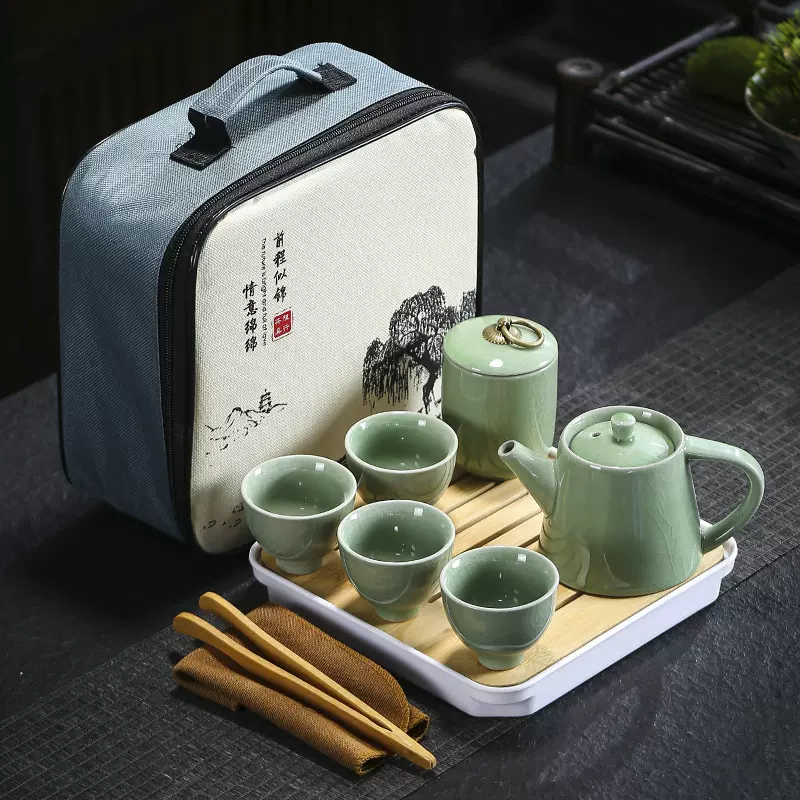 旅行茶具哥窑汝窑套装批发茶盘家用结婚开业房地产伴手礼可加印Lo