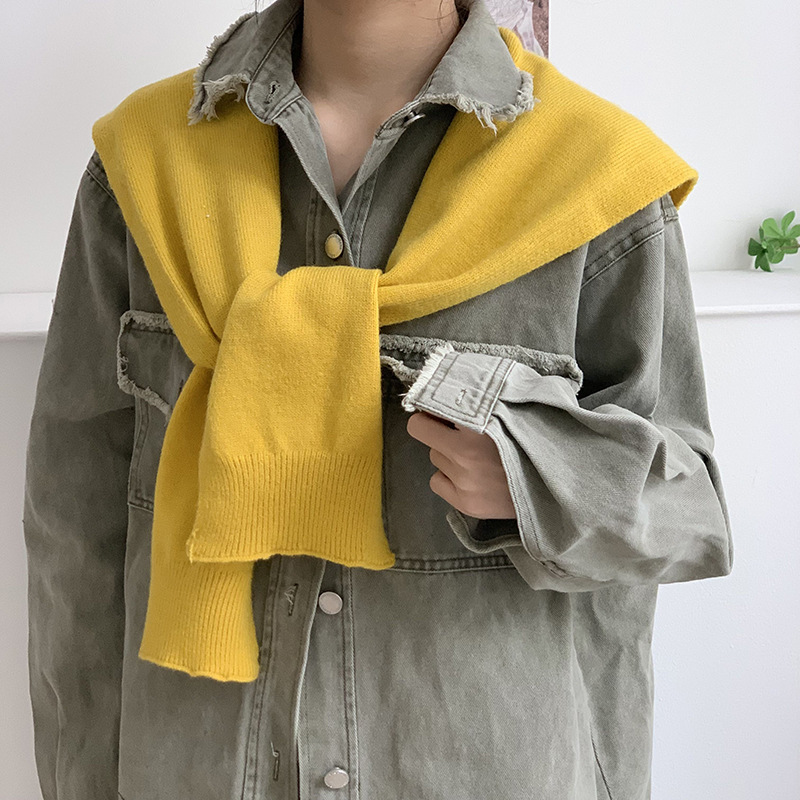 Sopa de punto de color sólido para mujeres otoño y invierno nueva decoración de hombro de aire acondicionado fuera de hombro de cuello falso