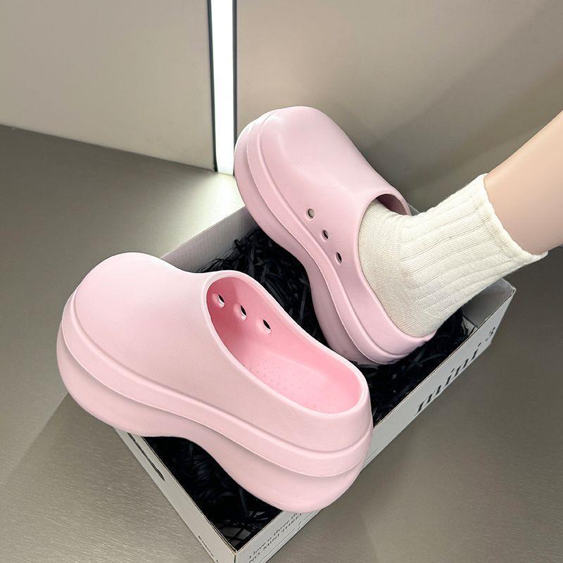 6cm Height-Increasing Clogs for Women, Casual Slip-On Shoes for Outdoor Wear, Non-Slip Closed-Toe Fashion Summer Thick-Soled Chef Shoes