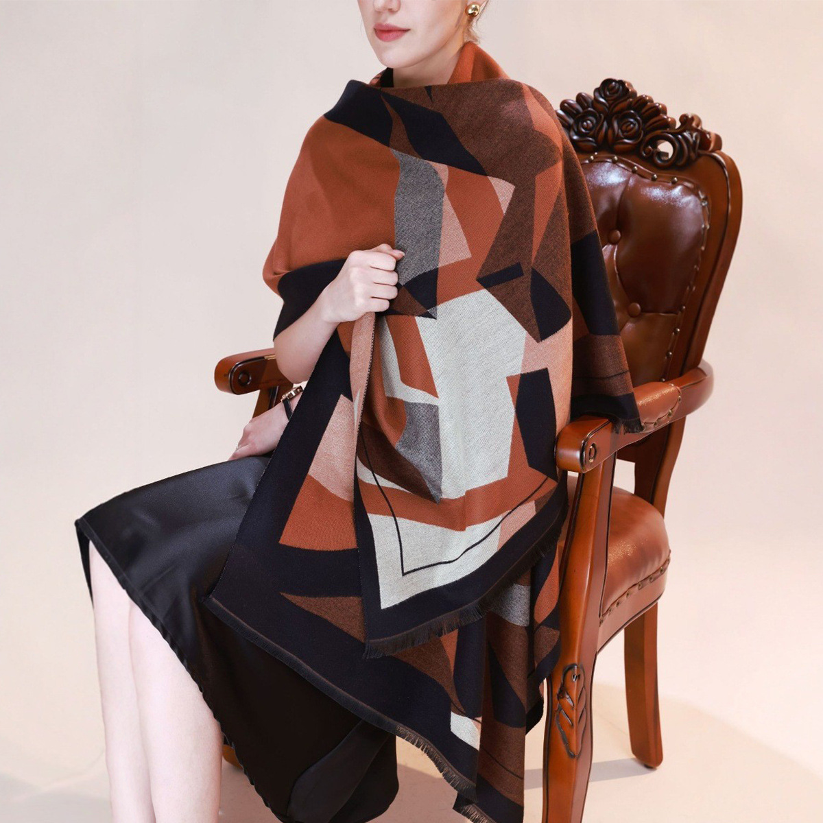 새로운 한국 스타일 가을과 겨울 패션 기하학적 두꺼운 모조 캐시미어 따뜻한 다재다능한 사무실 숄 스카프 양면 듀얼 유즈