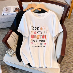 Crewneck new plus fat plus size slim loose long short sleeve T-shirt female 200/300/350kg 6801